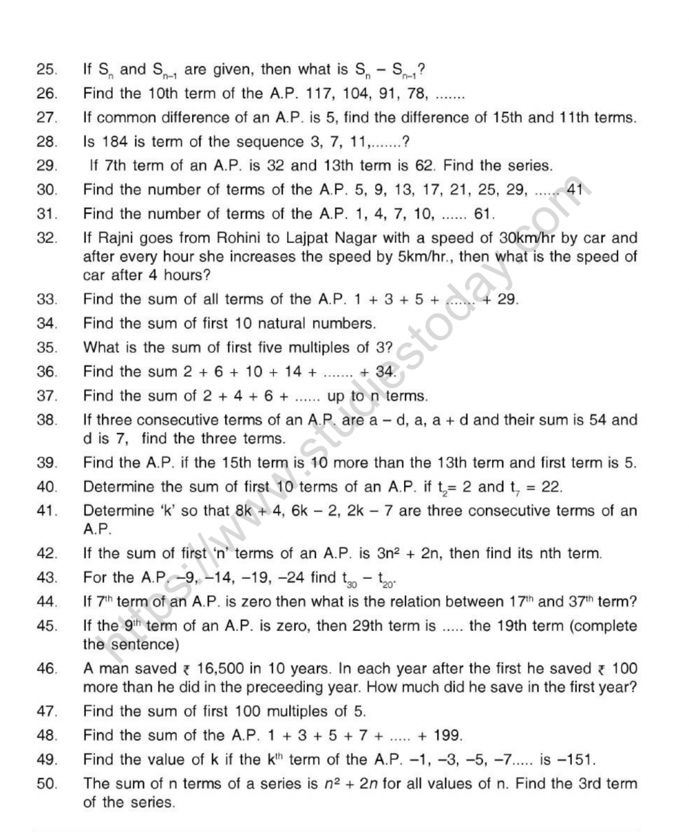 Class 10 Arithmetic Progressions Math Practice Questions Mobile Legends