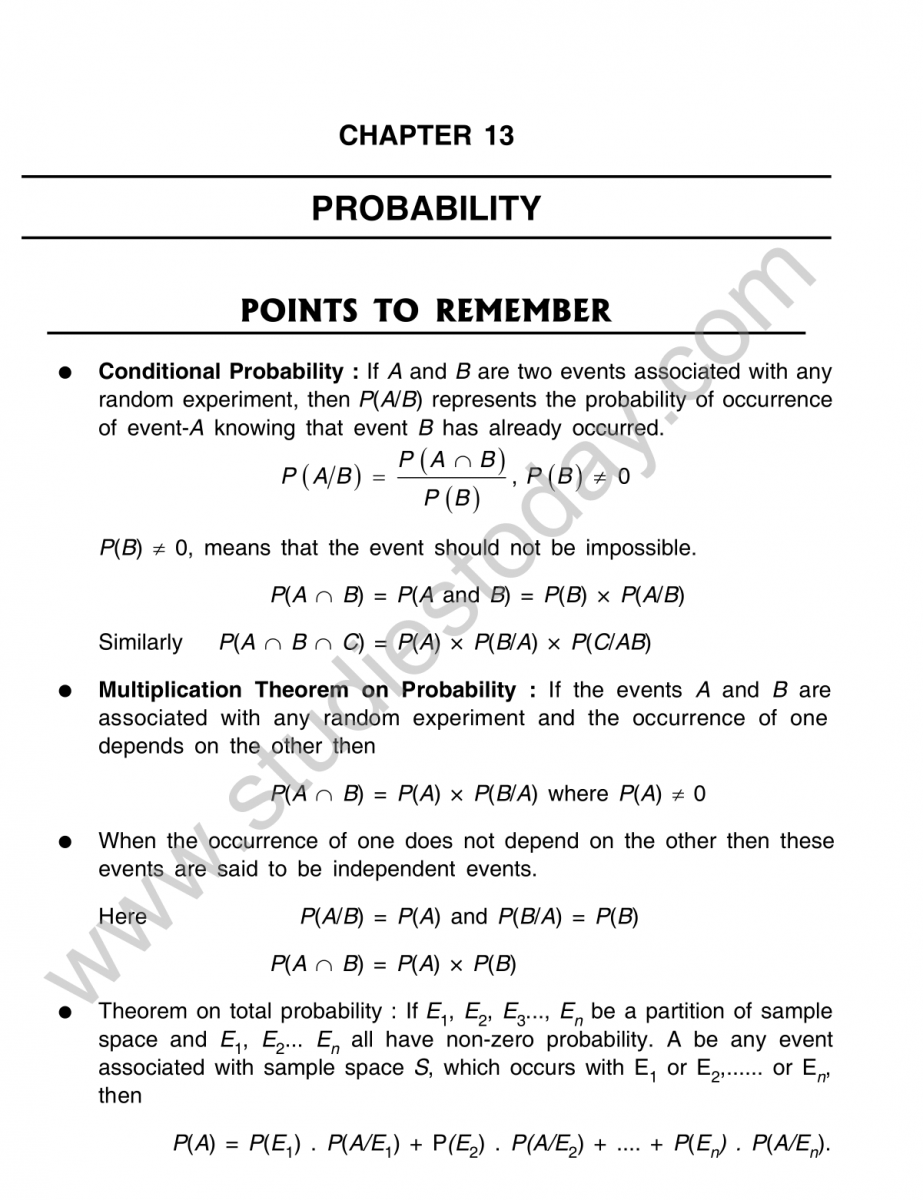 cbse class 12 mathematics probability worksheet set a