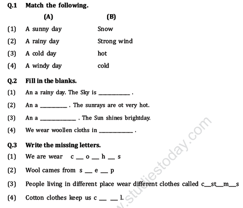 cbse class 1 evs revision worksheet set b practice worksheet for