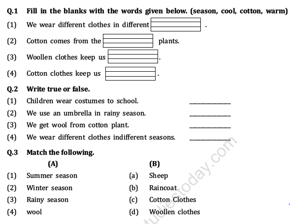 cbse class 1 evs revision worksheet set c practice worksheet for