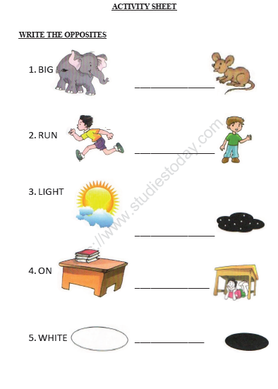 cbse class 1 english write the opposites worksheet