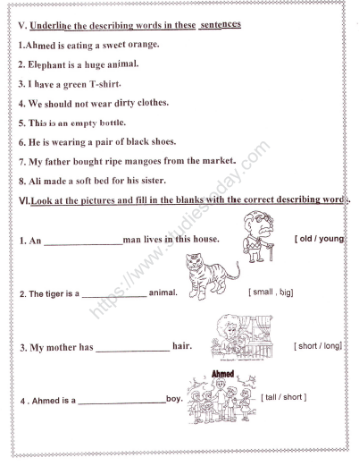 cbse class 1 english grammar and vocabulary worksheet set a practice