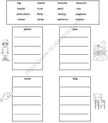 CBSE Class 1 English Naming Words Worksheet