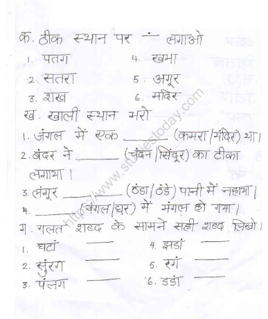 CBSE Class 1 Hindi Worksheet (8) 1