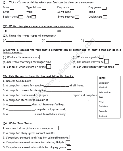 CBSE Class 2 Computers Practice Worksheet