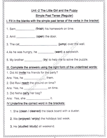 cbse class 2 english simple past tense worksheet practice worksheet for