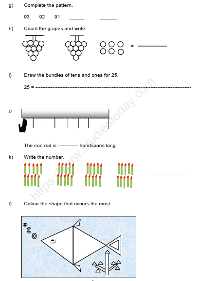 CBSE Class 1 Mathematics Sample Paper Set K