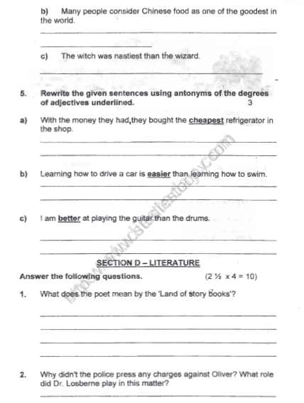 CBSE Class 5 English Sample Paper Set 3