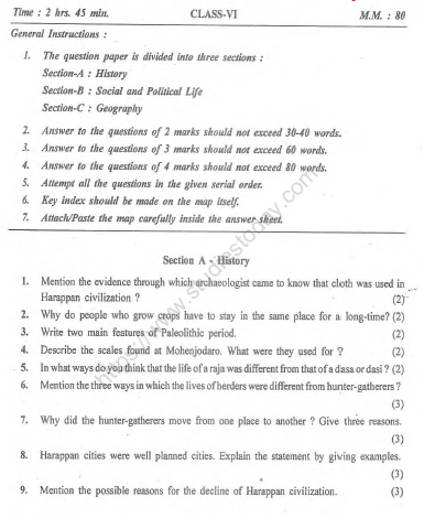 CBSE Class 6 Social Science Sample Paper Set O
