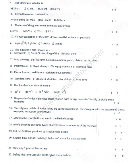 CBSE Class 6 Social Science Sample Paper Set R