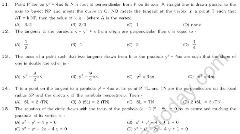 JEE Mathematics Parabola MCQs Set B-