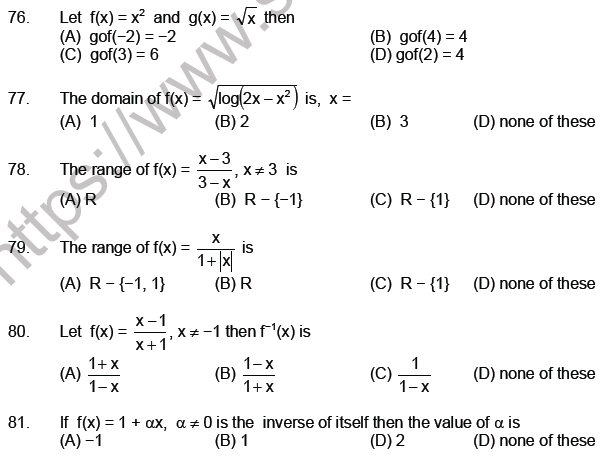 JEE Mathematics Relation and Functions MCQs Set B-12