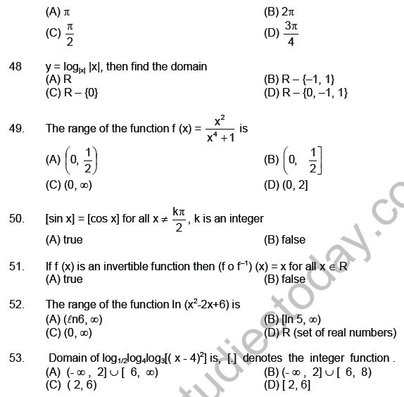 JEE Mathematics Relation and Functions MCQs Set B-7