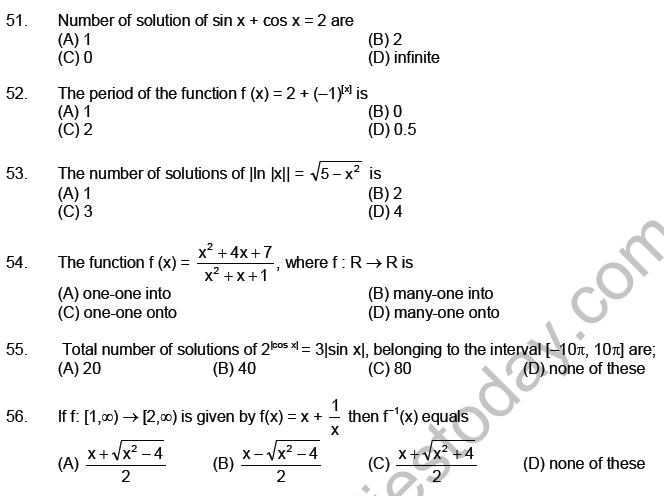 JEE Mathematics Relation and Functions MCQs Set B-Level2-9