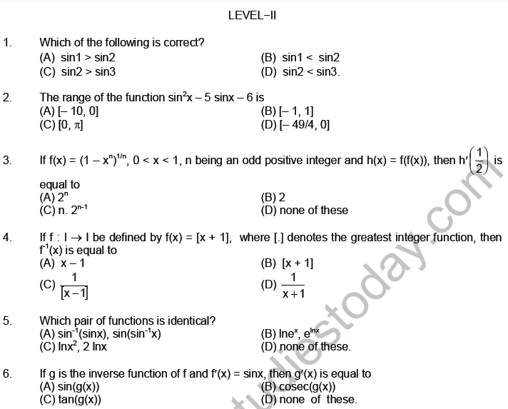 JEE Mathematics Relation and Functions MCQs Set B-Level2