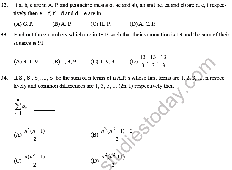 Jee Mathematics Sequence And Series Mcqs Set B Multiple Choice Questions For Sequence And Series