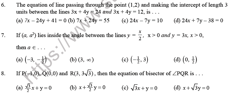 JEE Mathematics Straight Lines MCQs Set B-