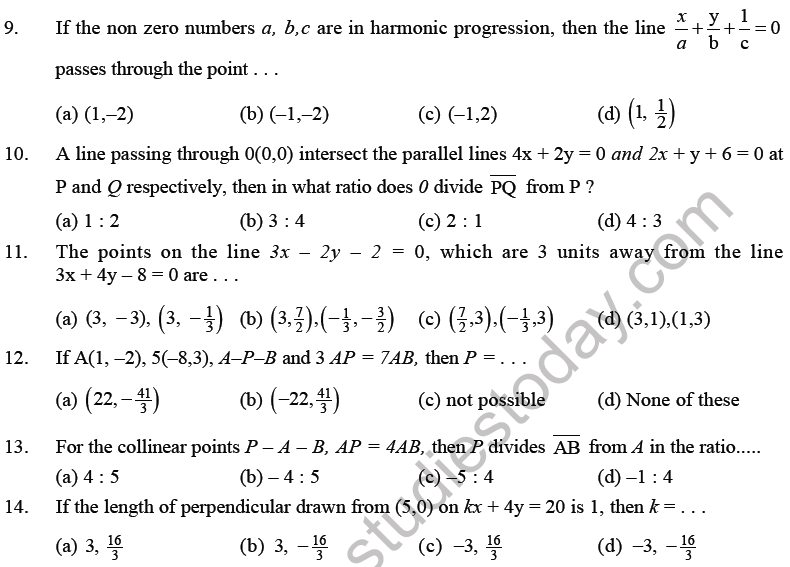 JEE Mathematics Straight Lines MCQs Set B-1