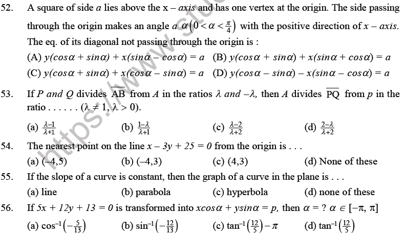 JEE Mathematics Straight Lines MCQs Set B-10