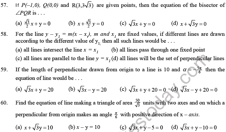 JEE Mathematics Straight Lines MCQs Set B-11