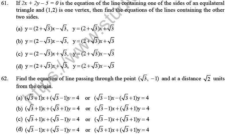 JEE Mathematics Straight Lines MCQs Set B-12