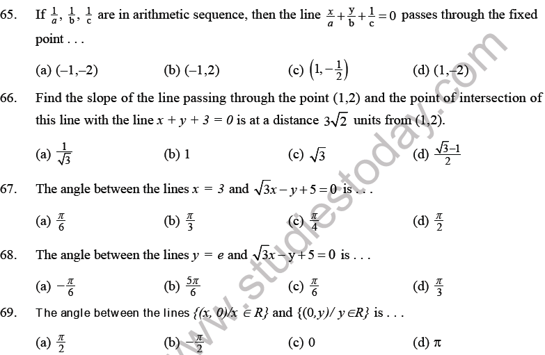JEE Mathematics Straight Lines MCQs Set B-13