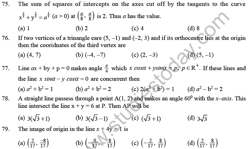 JEE Mathematics Straight Lines MCQs Set B-15