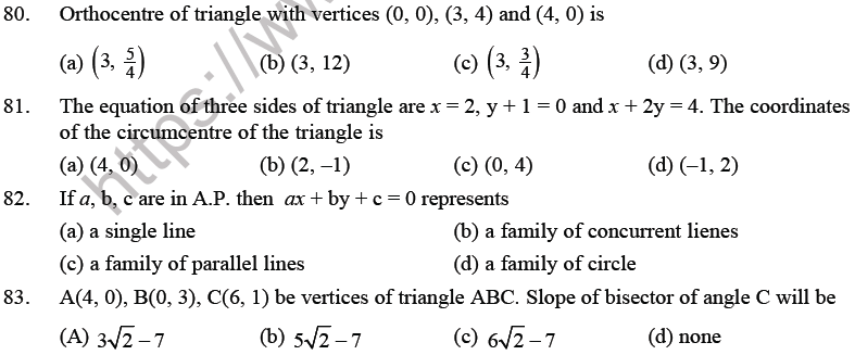 JEE Mathematics Straight Lines MCQs Set B-16