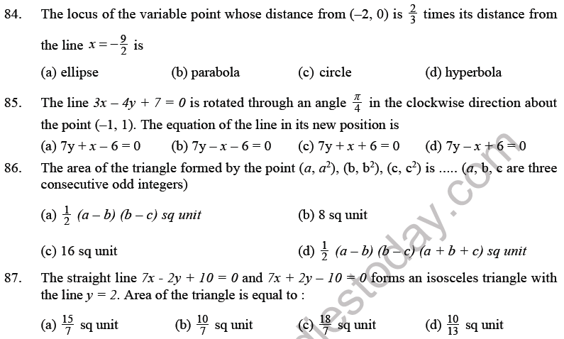 JEE Mathematics Straight Lines MCQs Set B-17
