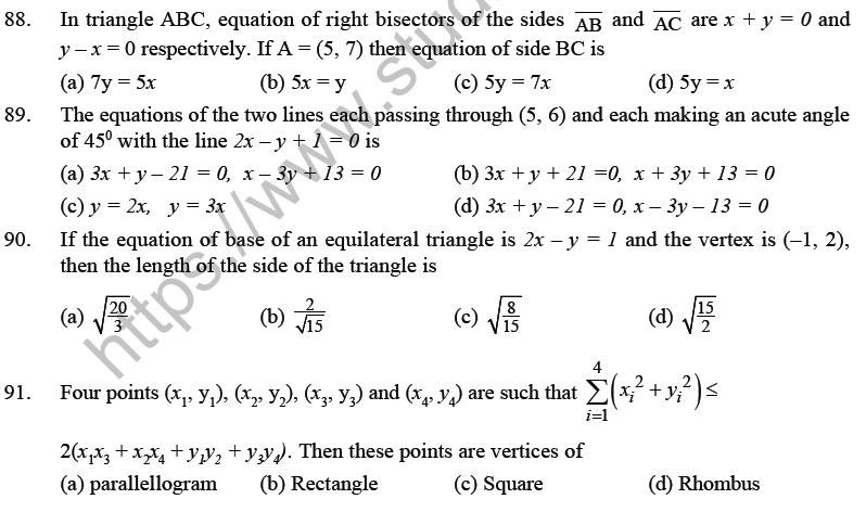 JEE Mathematics Straight Lines MCQs Set B-18