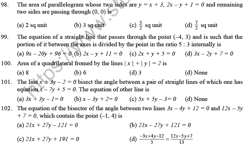JEE Mathematics Straight Lines MCQs Set B-20