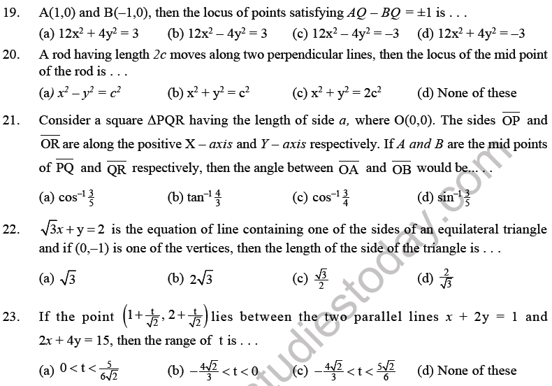 JEE Mathematics Straight Lines MCQs Set B-3