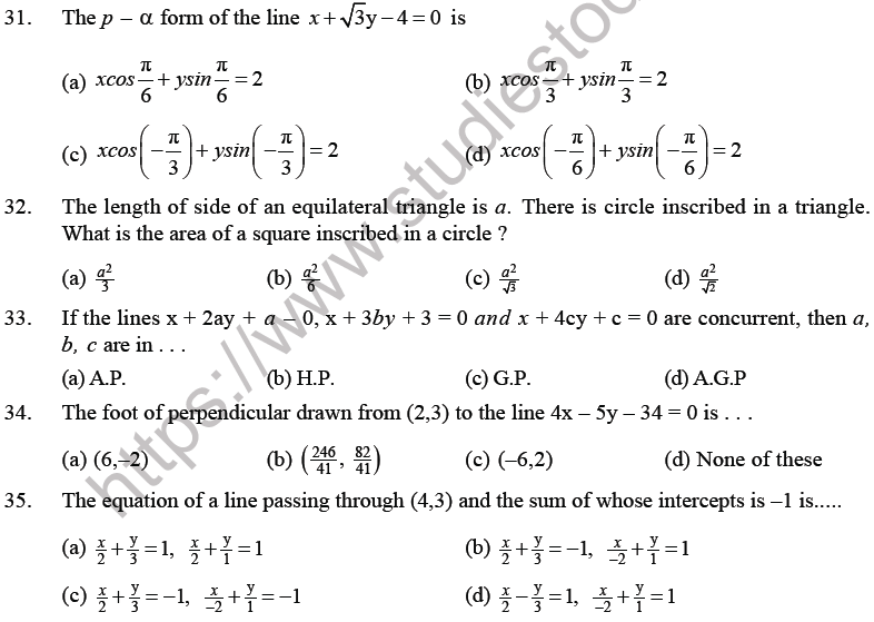 JEE Mathematics Straight Lines MCQs Set B-6