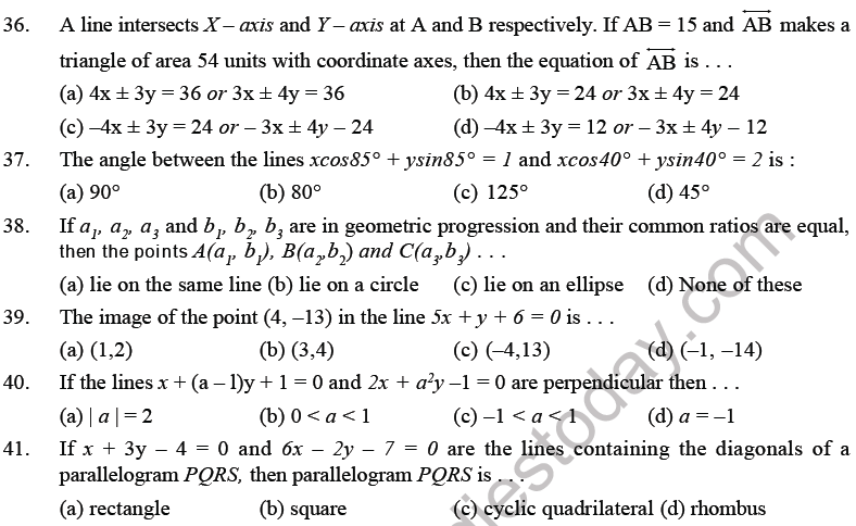 JEE Mathematics Straight Lines MCQs Set B-7