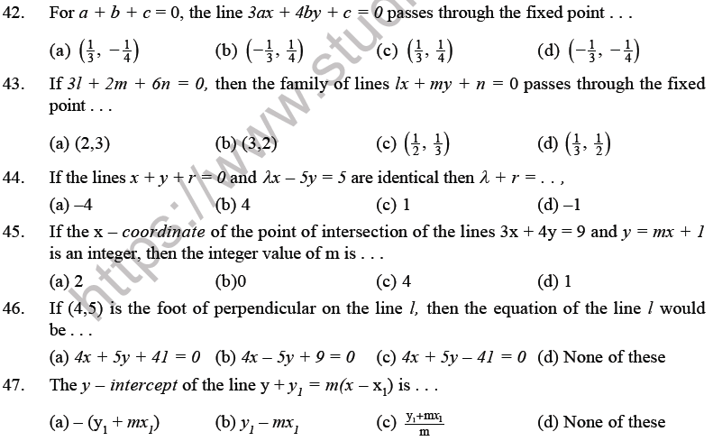 JEE Mathematics Straight Lines MCQs Set B-8