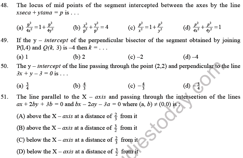 JEE Mathematics Straight Lines MCQs Set B-9