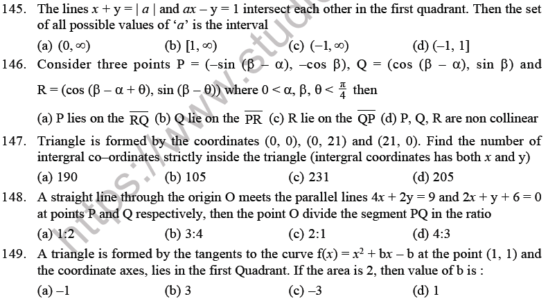 JEE Mathematics Straight Lines MCQs Set B-Q