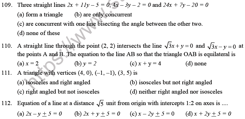 JEE Mathematics Straight Lines MCQs Set B-Q103-