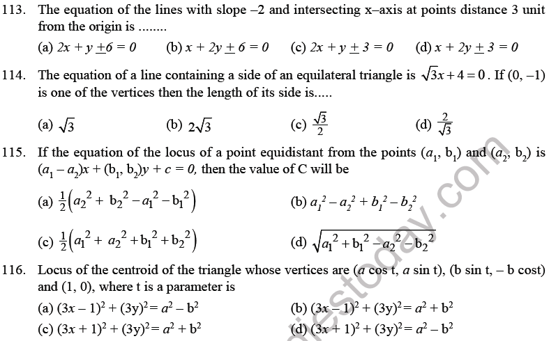 JEE Mathematics Straight Lines MCQs Set B-Q103-1