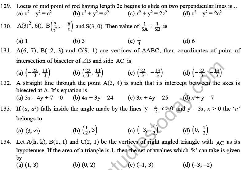 JEE Mathematics Straight Lines MCQs Set B-Q103-5