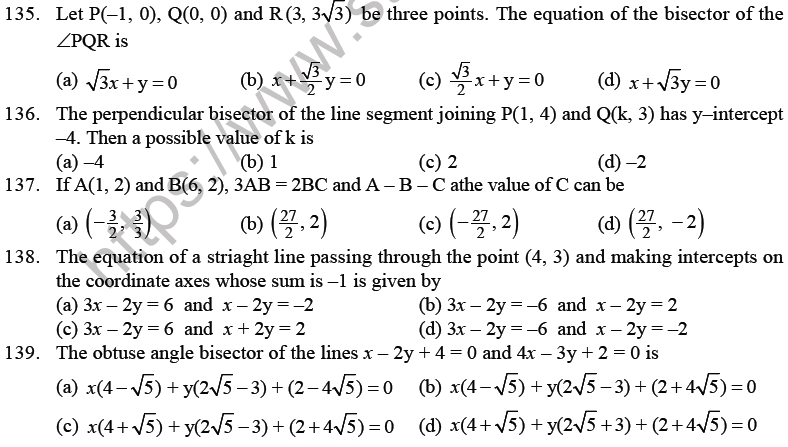 JEE Mathematics Straight Lines MCQs Set B-Q103-6