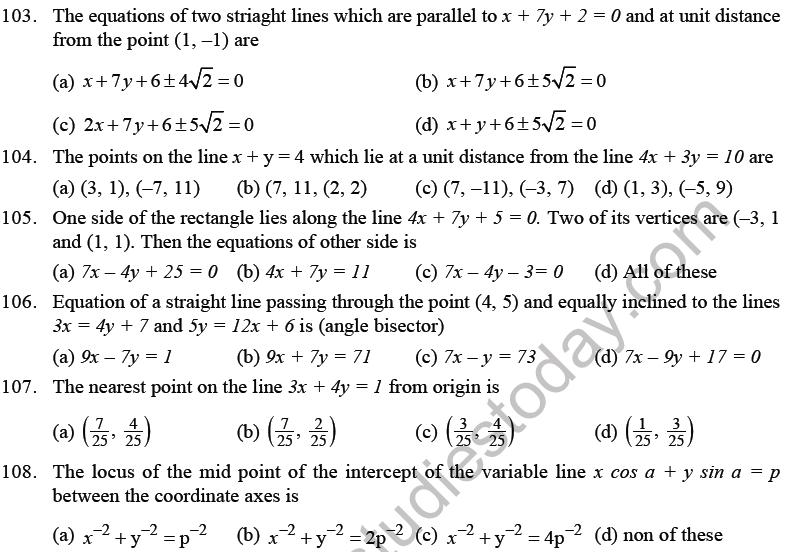 JEE Mathematics Straight Lines MCQs Set B-Q103