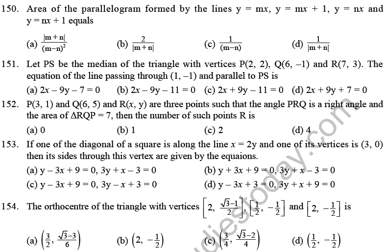 JEE Mathematics Straight Lines MCQs Set B-Q150
