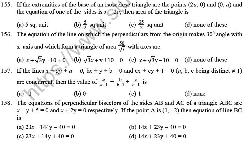 JEE Mathematics Straight Lines MCQs Set B-Q155