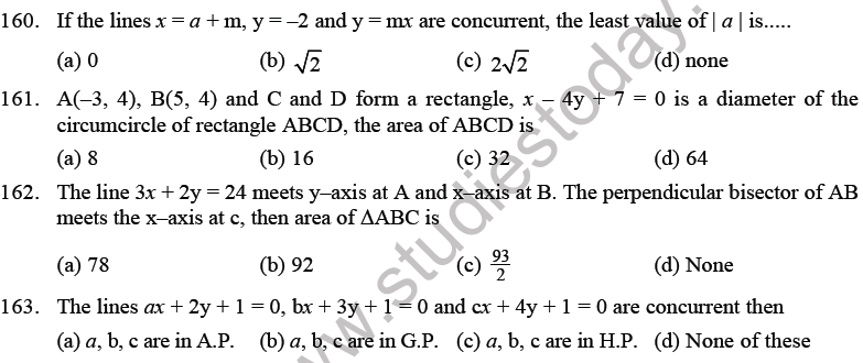 JEE Mathematics Straight Lines MCQs Set B-Q160