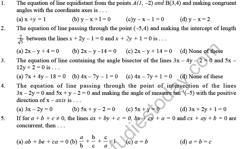 JEE Mathematics Straight Lines MCQs Set B