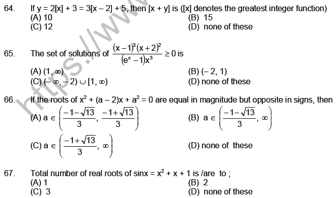 JEE Mathematics Theory of Equations MCQs Set A-10