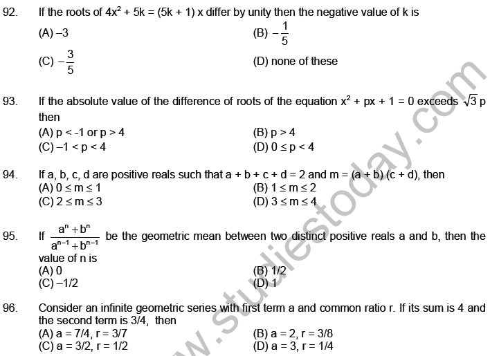 JEE Mathematics Theory of Equations MCQs Set A-15