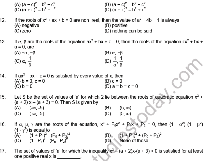 JEE Mathematics Theory of Equations MCQs Set A-19
