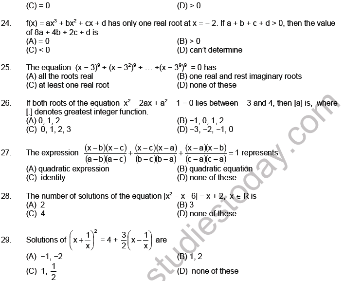 JEE Mathematics Theory of Equations MCQs Set A-21